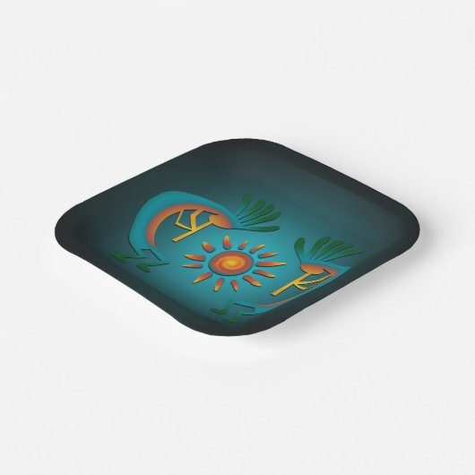 Kokopelli mit Sun Aquamarin Design 7" Sq Paper Tel Pappteller (Gewinkelt)