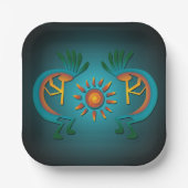 Kokopelli mit Sun Aquamarin Design 7" Sq Paper Tel Pappteller (Vorderseite)