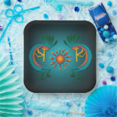 Kokopelli mit Sun Aquamarin Design 9" Sq Pappteller (Party)