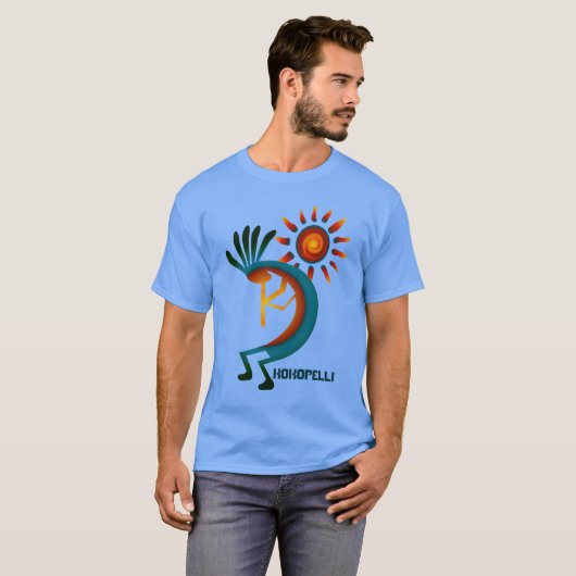 Kokopelli mit Sun Blue T - Shirt (Vorne ganz)