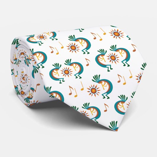 Kokopelli mit Sun Pattern White Neck Tie Krawatte (Gerollt)