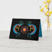 Kokopelli mit Sun Southwest Black Greeting Card Karte (Gelbe Blume)