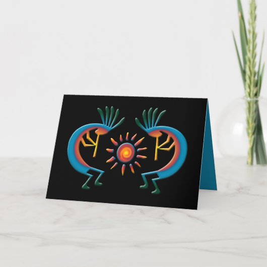 Kokopelli mit Sun Southwest Black Greeting Card Karte (Vorderseite)