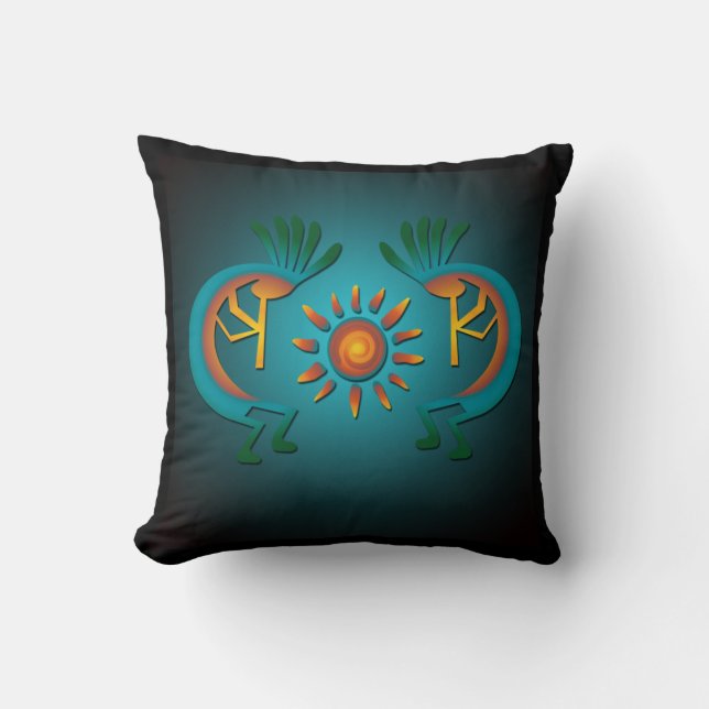 Kokopelli mit Sun Sq Pillow Kissen (Vorderseite)