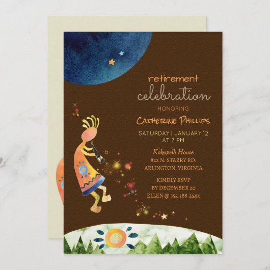Kokopelli Music for Retirement Party Einladung (Vorne/Hinten)
