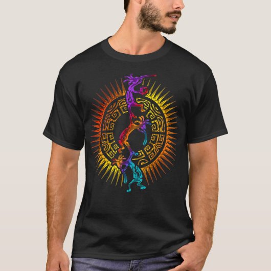 Kokopelli Musician Acrobats Mandala Sun 1 Fan T-Shirt (Vorderseite)