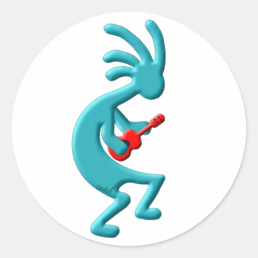 Kokopelli Native American Ukulele Runder Aufkleber (Vorderseite)