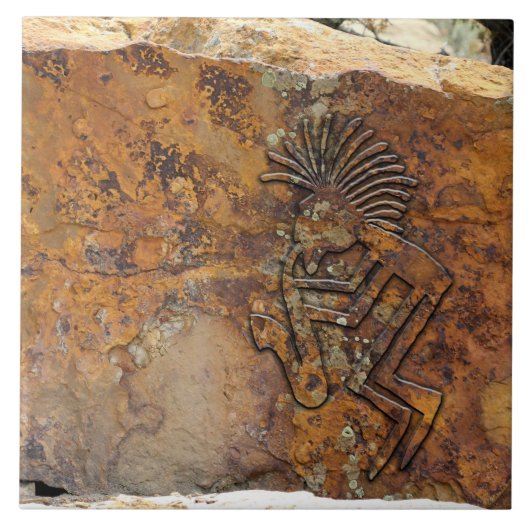 Kokopelli Saxaphone Spieler-Petroglyphe Fliese (Vorderseite)