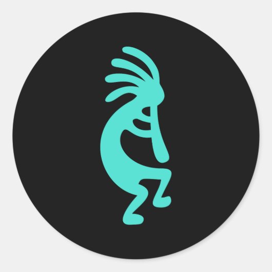 Kokopelli, schwarz und türkis runder aufkleber (Vorderseite)