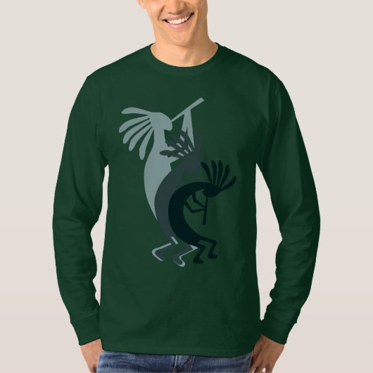 Kokopelli setzt Musik Mens Green LS Tshirt (Vorderseite)