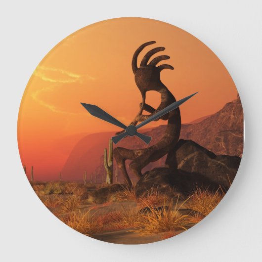 Kokopelli Sonnenuntergang Große Wanduhr (Vorderseite)