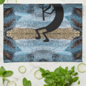 Kokopelli Southwest Desert Blue 2 Mosaik Geschirrtuch (Gefaltet)