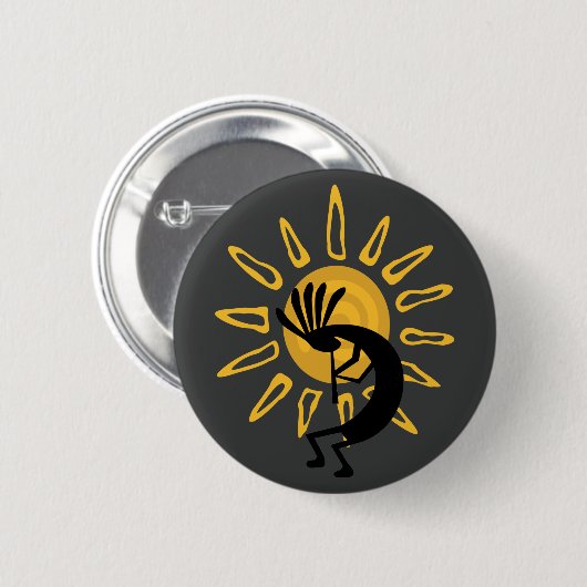 Kokopelli Southwest Gold Sun Button (Vorne & Hinten)