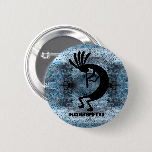 Kokopelli Southwest Wüste Mosaic Blue Button (Vorne & Hinten)