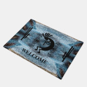 Kokopelli Southwest Wüste Mosaic Blue Fußmatte (Schrägansicht)