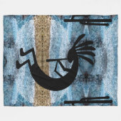 Kokopelli Southwest Wüste Mosaic Blue Large Fleecedecke (Vorderseite (Horizontal))