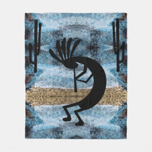 Kokopelli Southwest Wüste Mosaic Blue Medium Fleecedecke