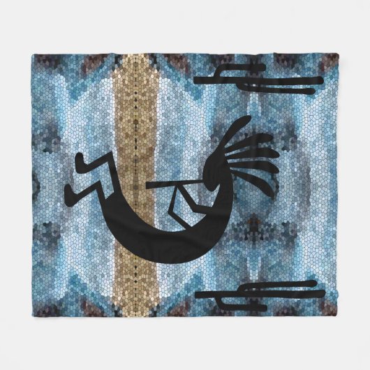 Kokopelli Southwest Wüste Mosaic Blue Medium Fleecedecke (Vorderseite (Horizontal))