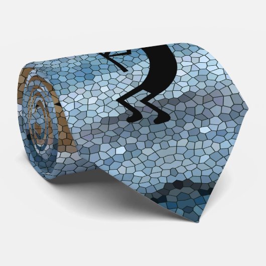 Kokopelli Southwest Wüste Mosaic Blue Neck Tie Krawatte (Gerollt)