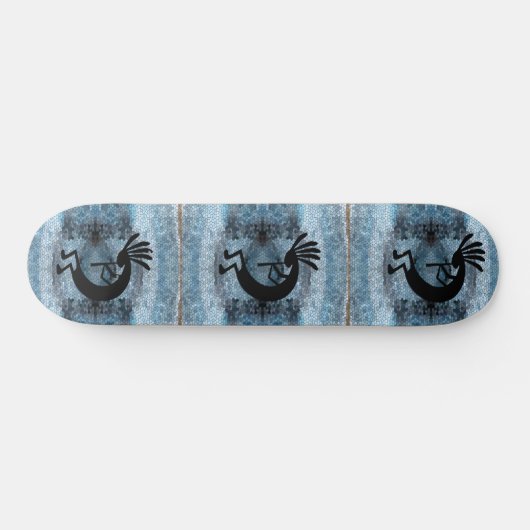 Kokopelli Southwest Wüste Mosaic Blue Skateboard (Horizontal)