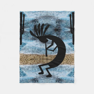 Kokopelli Southwest Wüste Mosaic Blue Small Small Fleecedecke