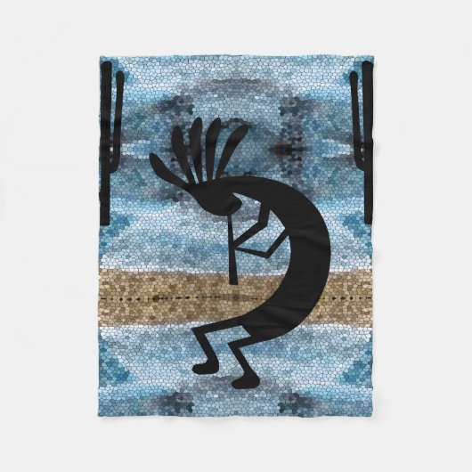 Kokopelli Southwest Wüste Mosaic Blue Small Small Fleecedecke (Vorderseite)