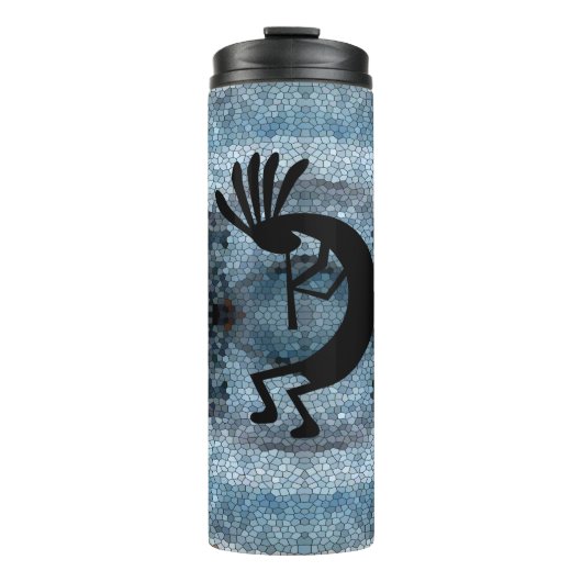 Kokopelli Southwest Wüste Mosaic Blue Thermosbecher (Vorderseite)