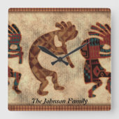 Kokopelli Southwestern Clock Quadratische Wanduhr (Vorderseite)