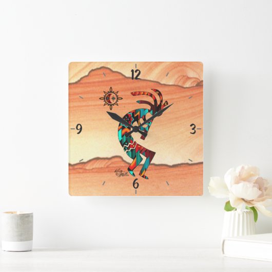 Kokopelli Square Wall Clock Quadratische Wanduhr (Zuhause)