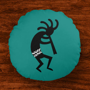Kokopelli Südwest Aquamarin Design Rundes Kissen