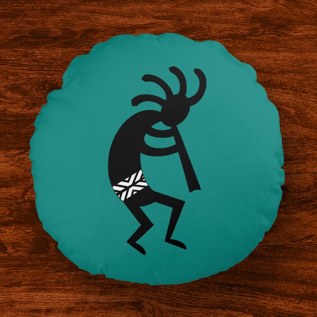 Kokopelli Südwest Aquamarin Design Rundes Kissen (Von Creator hochgeladen)