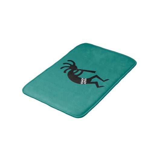 Kokopelli Südwest Aquamarin und schwarz Badematte (Schrägansicht)