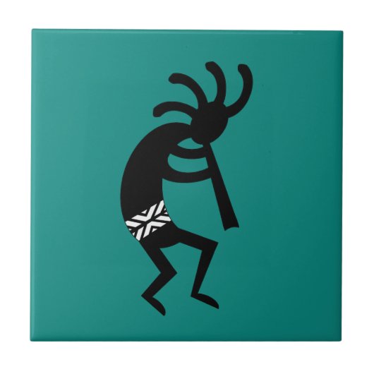 Kokopelli Südwest Aquamarin und schwarz Fliese (Vorderseite)