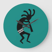 Kokopelli Südwest Aquamarin und schwarz Große Wanduhr (Vorderseite)