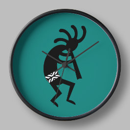 Kokopelli Südwest Aquamarin und schwarz Große Wanduhr