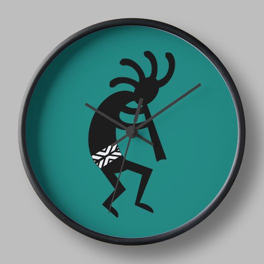 Kokopelli Südwest Aquamarin und schwarz Große Wanduhr