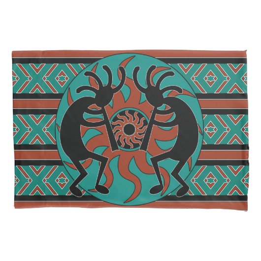 Kokopelli Südwest Design Türkis Kissenbezug (Vorderseite)