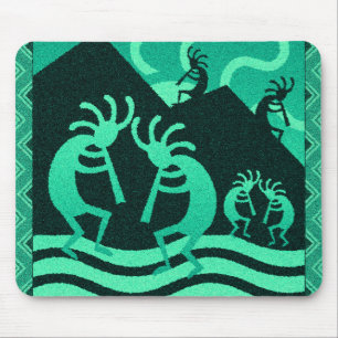 Kokopelli Südwest Tribal Türkis und Schwarz Mousepad
