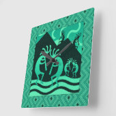 Kokopelli Südwest Türkis und Schwarz Quadratische Wanduhr (Winkel)