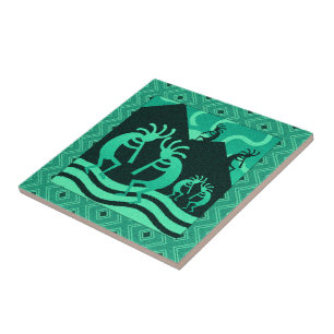 Kokopelli Südwest Türkis und Schwarze Trivet Fliese