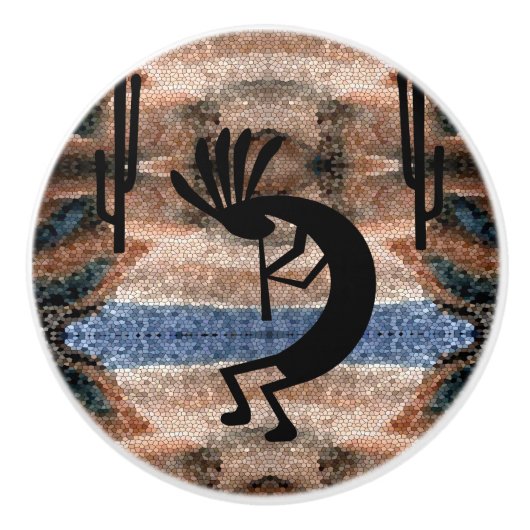 Kokopelli Südwest Wüste Mosaik Keramikknauf (Vorderseite)