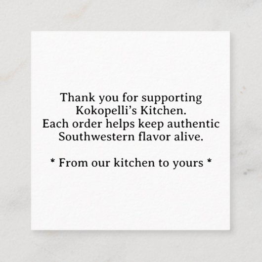 Kokopelli Südwestliches individuelles Dankeschön-E Quadratische Visitenkarte (Rückseite)