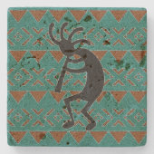 Kokopelli Südwestturquoise Rustikale Travertine Steinuntersetzer (Vorderseite)