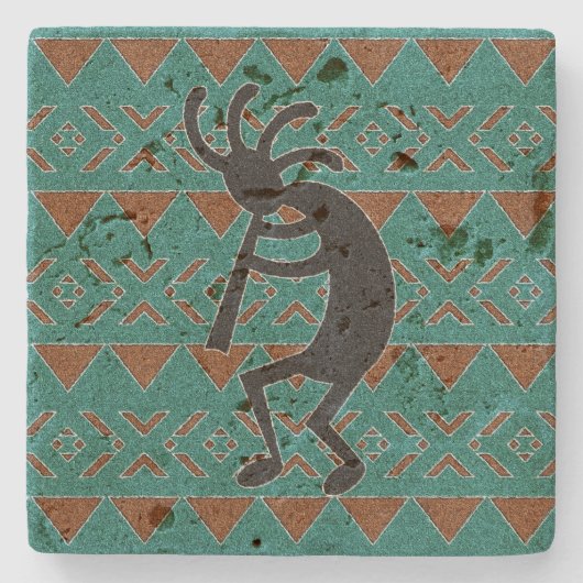 Kokopelli Südwestturquoise Rustikale Travertine Steinuntersetzer (Vorderseite)