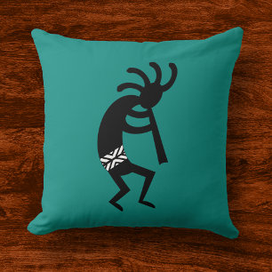 Kokopelli südwestwärts Schwarzes und aquamarines Kissen