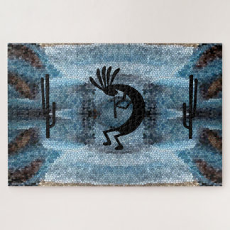 Kokopelli Südwestwüste Blaues Mosaik 20" x 30" Puzzle