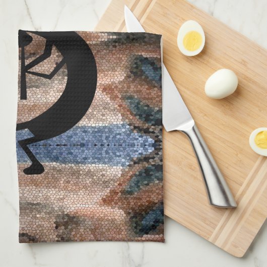 Kokopelli Südwestwüste Brown 2 Mosaik Geschirrtuch (Viertel Falte)