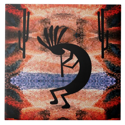 Kokopelli Südwestwüste Mosaic Sunset 6" Fliese (Vorderseite)