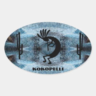 Kokopelli Südwestwüste Mosaik 2 Ovaler Aufkleber