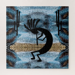 Kokopelli Südwestwüste Mosaik Blue 20" x 20" Puzzle